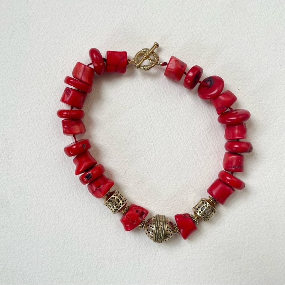Hefty Genuine Coral Chunky Vintage 90s Toggle Choker Necklace 80s Treated Dyed